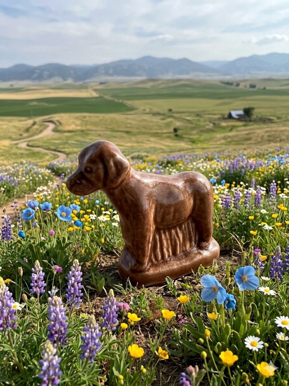 Vintage Porcelain Brown Dog Figurine